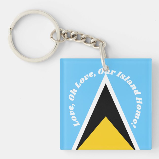 Porte-clefs Drapeau Sainte-Lucie Hymne bleu jaune Phrase Typog (Devant)