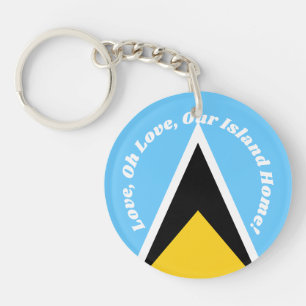 Porte-clefs Drapeau Sainte-Lucie Hymne bleu jaune Phrase Typog