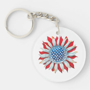 Porte-clefs Drapeau Tournesol Américain 4 juillet Femmes Homme