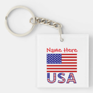 Porte-clefs Drapeau USA Amérique Rouge Carré Personnalisé
