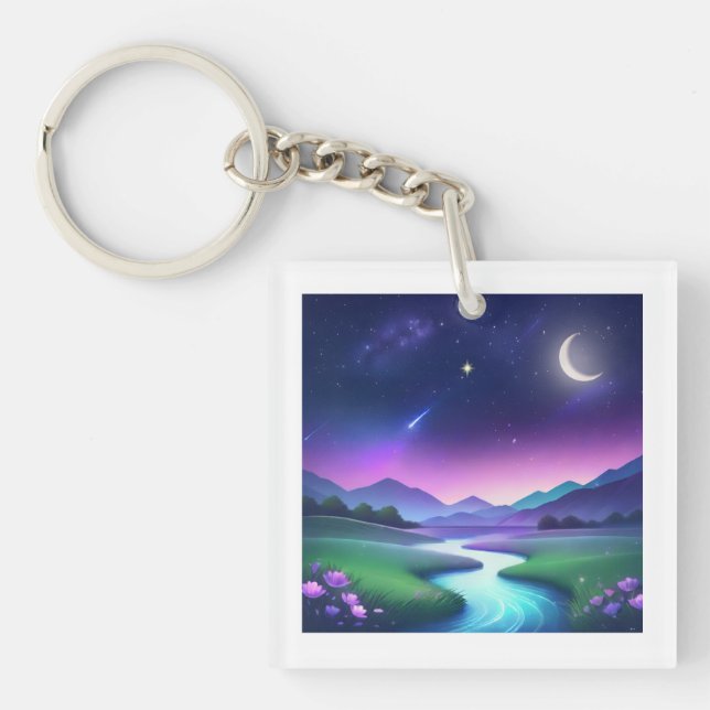 Porte-clefs Dreamy Starlight River Landscape Serenity (Devant)