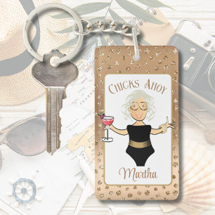 Porte-clefs Drôle Cartoon Femme Grey Croisière de cheveux Trop