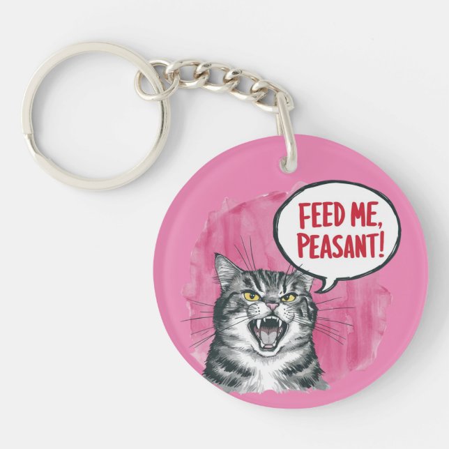 Porte-clefs Drôle chat me nourrir paysan (Devant)