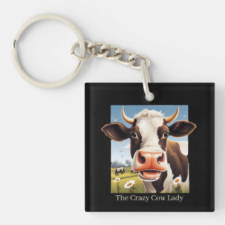 Porte-clefs Drôle Crazy dame vache personnalisable