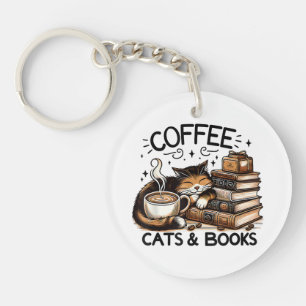Porte-clefs Drôle Cute Coffee Cats Livres Lover Idea Cadeau Fe
