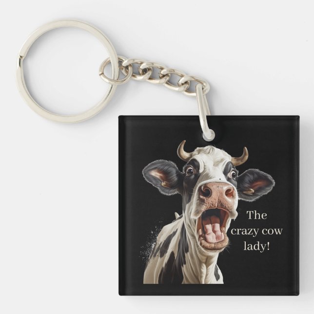 Porte-clefs Drôle dame de vache folle personnalisable (Devant)