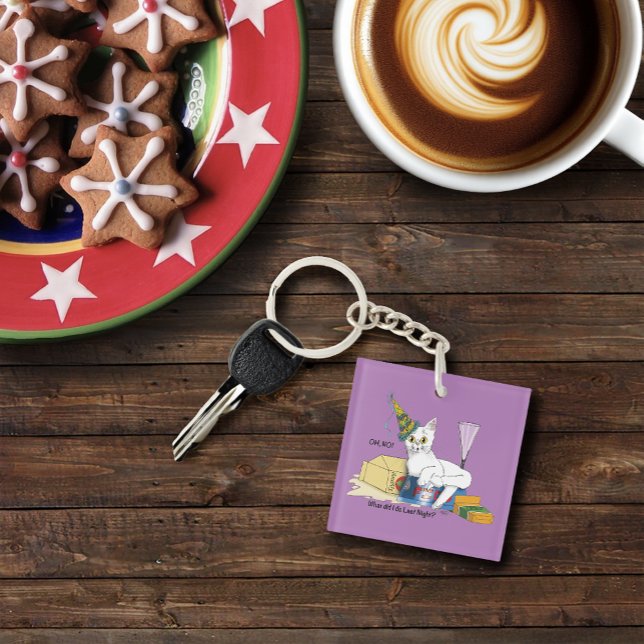 Porte-clefs Drôle de Lendemain de Réveillon de Nouvel An Chat  (Créateur téléchargé)