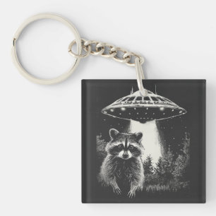 Porte-clefs Drôle de Raccoon de l'Espace en Noir et Blanc UFO