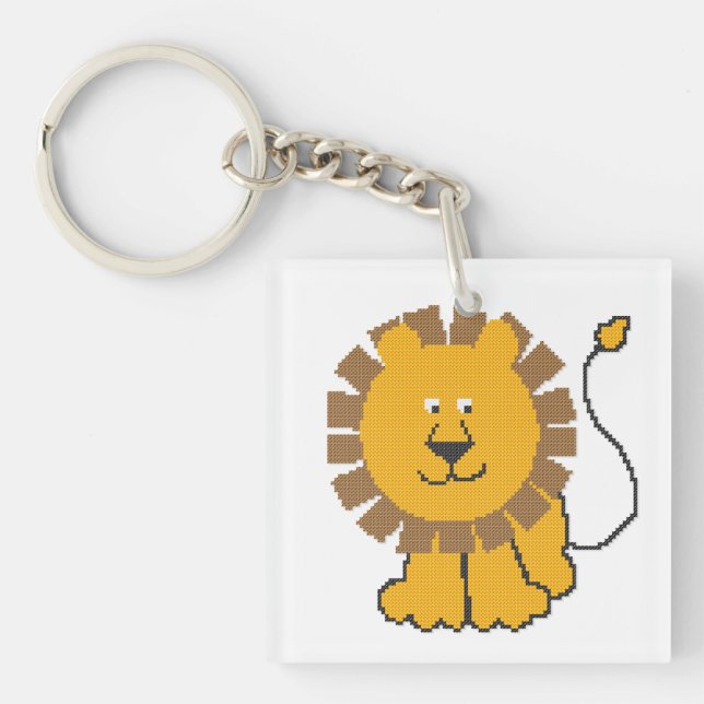 Porte-clefs Drôle dessin animé de point de croix Lion (Devant)