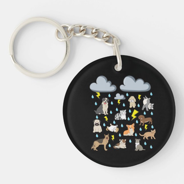 Porte-clefs Drôle d'expression anglaise Il pleut des chats et  (Devant)