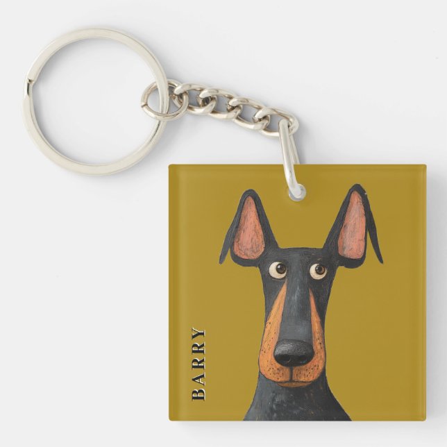 Porte-clefs Drôle Doberman Chien noir Tan Mustard Jaune (Devant)