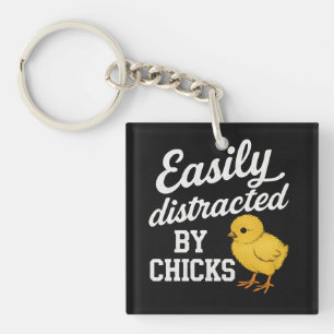 Porte-clefs Drôle "Facilement Distrait Par Les Poules" Humo Sa