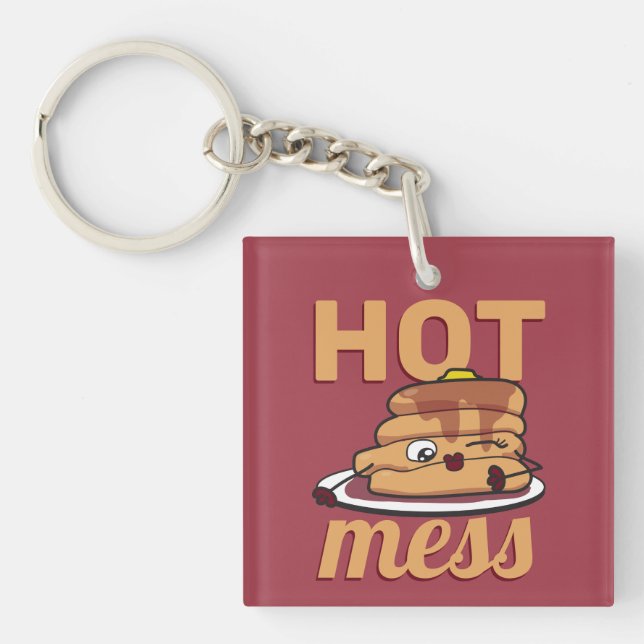 Porte-clefs Drôle Hot Mess Cute Pancakes Flapjacks Sirop d'éra (Devant)
