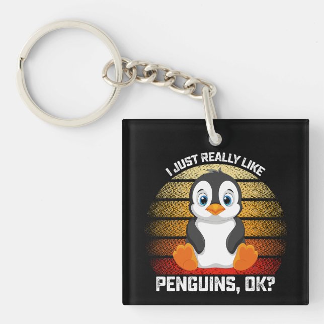 Porte-clefs Drôle J'Aime Vraiment Les Pingouins OK (Devant)