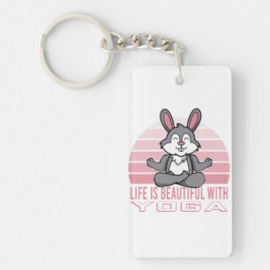 Porte-clefs Drôle lapin mignon faisant du yoga. drôles pose yo