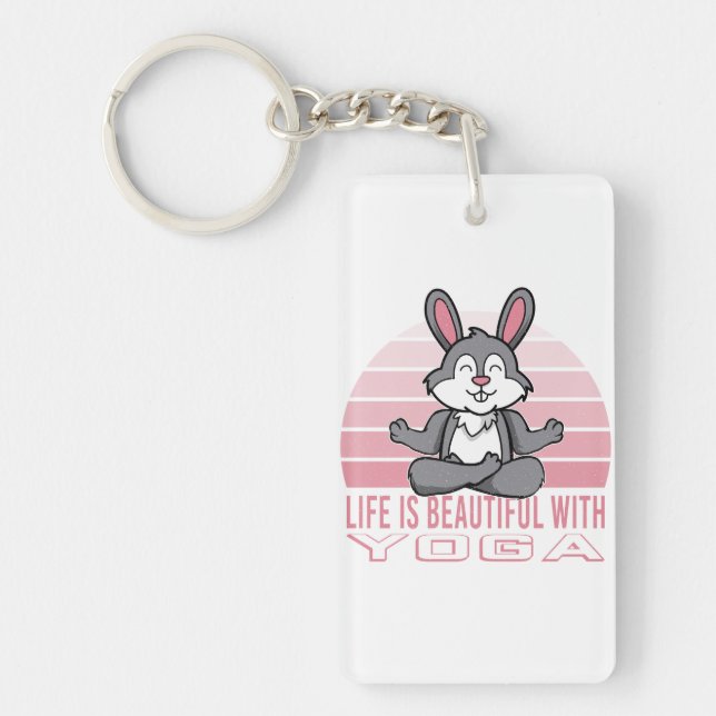 Porte-clefs Drôle lapin mignon faisant du yoga. drôles pose yo (Devant)