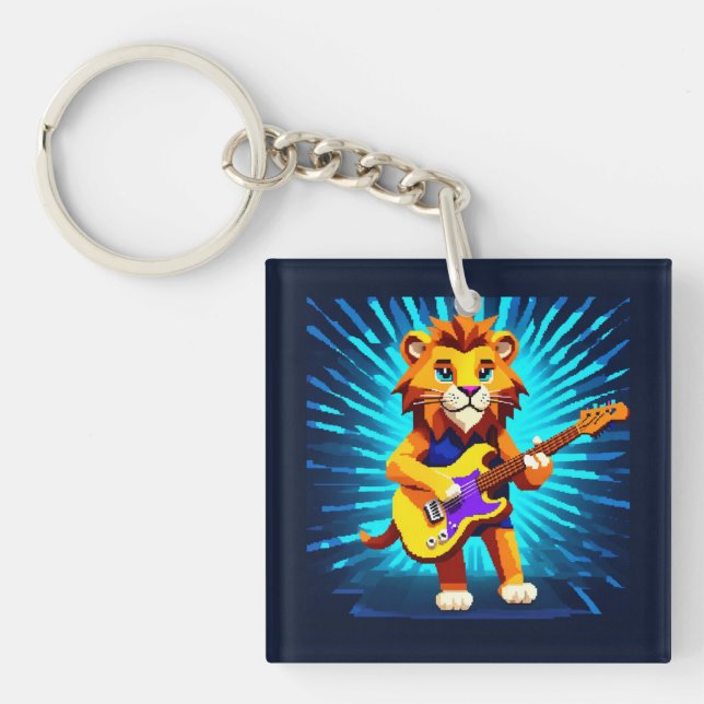 Porte-clefs Drôle Lion Jouer Guitare (Devant)