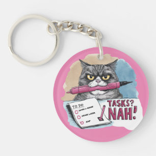 Porte-clefs Drôle Liste des tâches de chats rose