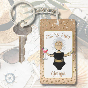 Porte-clefs Drôle Mature Ethnic Femme Cartoon Cruise Tropical