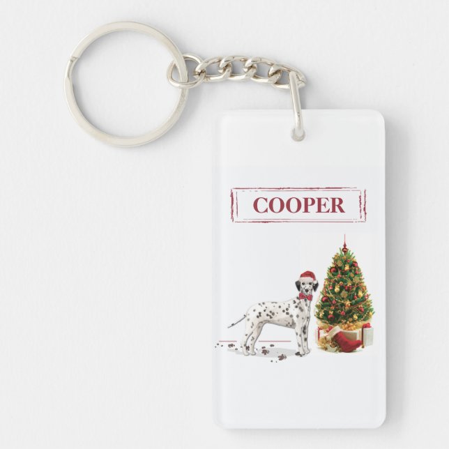 Porte-clefs Drôle Noël Dalmation Chien et Arbre (Devant)