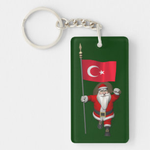 Porte-clefs Drôle Père Noël Avec Drapeau De Turquie