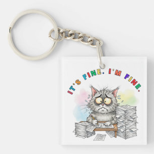 Porte-clefs Drôle Quirky Chat 'C'est bon, je vais bien.'