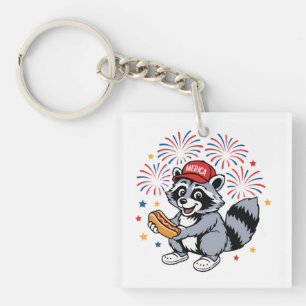 Porte-clefs Drôle Raccoon 4 juillet Patriotique Mignonne Rouge