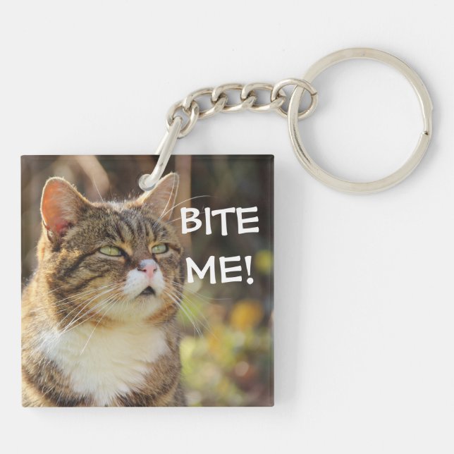 Porte-clefs Drôle Sassy Chat avec Attitude Bite Me (Dos)