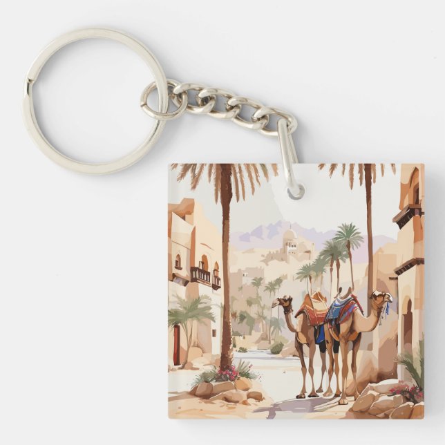Porte-clefs Dromedary chamel et le village désertique d'Al Jaz (Devant)