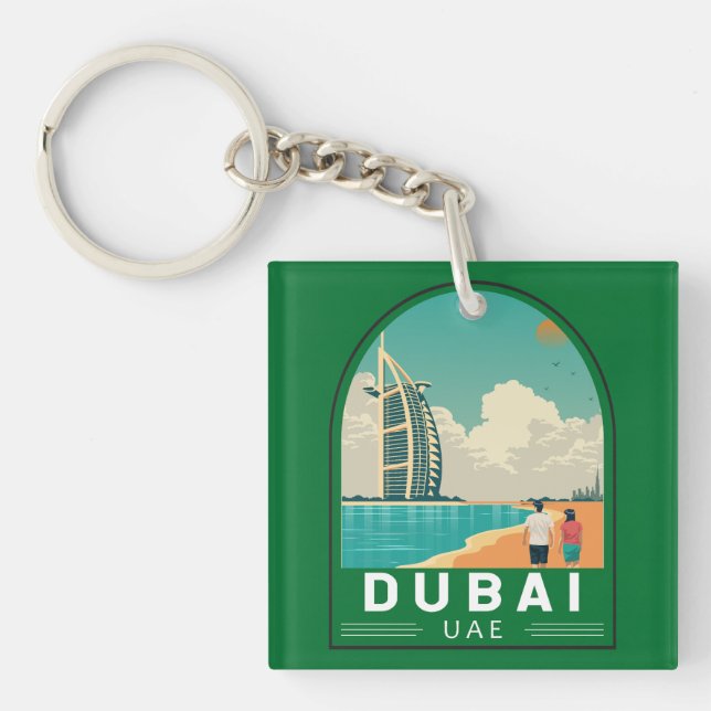 Porte-clefs Dubai Émirats Arabes Unis Retro Art Voyage (Devant)