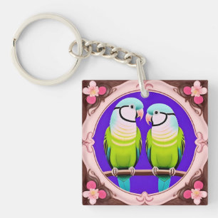 Porte-clefs 🦜 Duo de perroquets tropicaux Art Charme Cadeau �