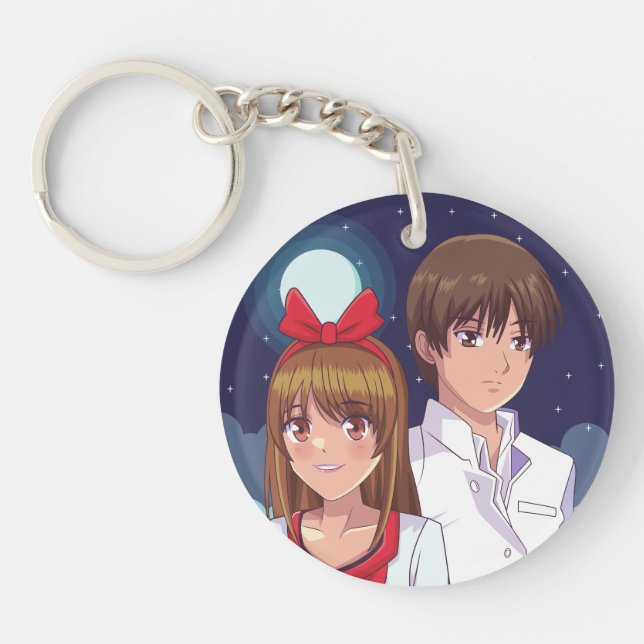 Porte-clefs Duo d'illustration d'anime au clair de lune (Devant)