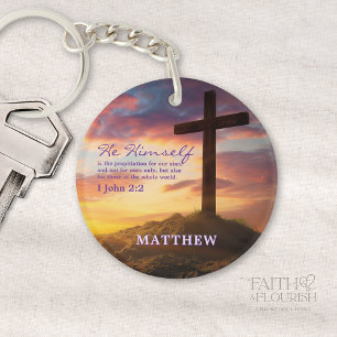 Porte-clefs Dusk Silhouette Cross Scripture Personnalisé