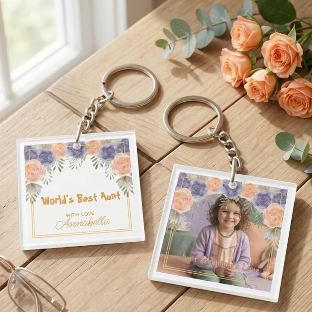 Porte-clefs Dusty Floral Romantic Aunt Keepsake (Dusty floral romantic aunt keepsake keychain)