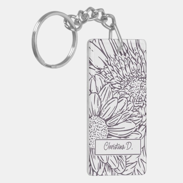 Porte-clefs Dusty Plum on White Chrysanthemums with Photo (Devant gauche)