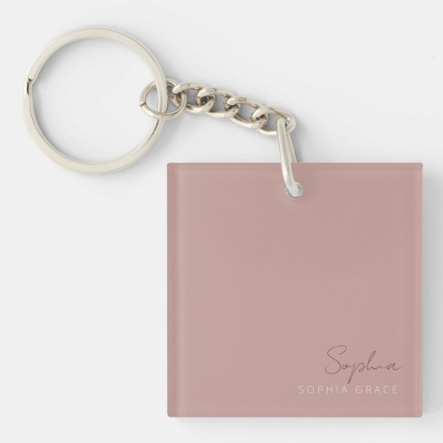 Porte-clefs Dusty Rose moderne manuscrit Script personnalisé  (Devant)
