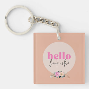 Porte-clefs Dusty Rose rétro floral "Bonjour quatre oh!"