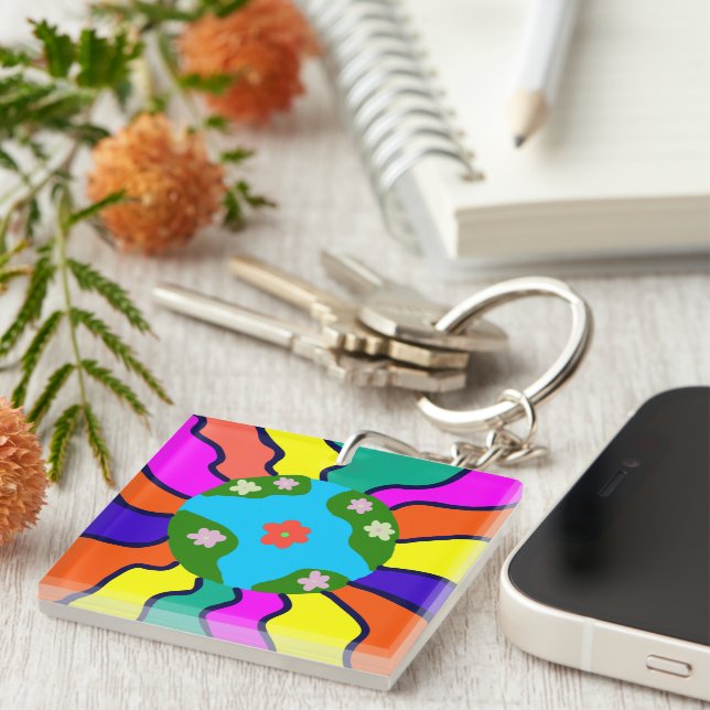 Porte-clefs Earth Retro Vibes Art (Devant Droit)