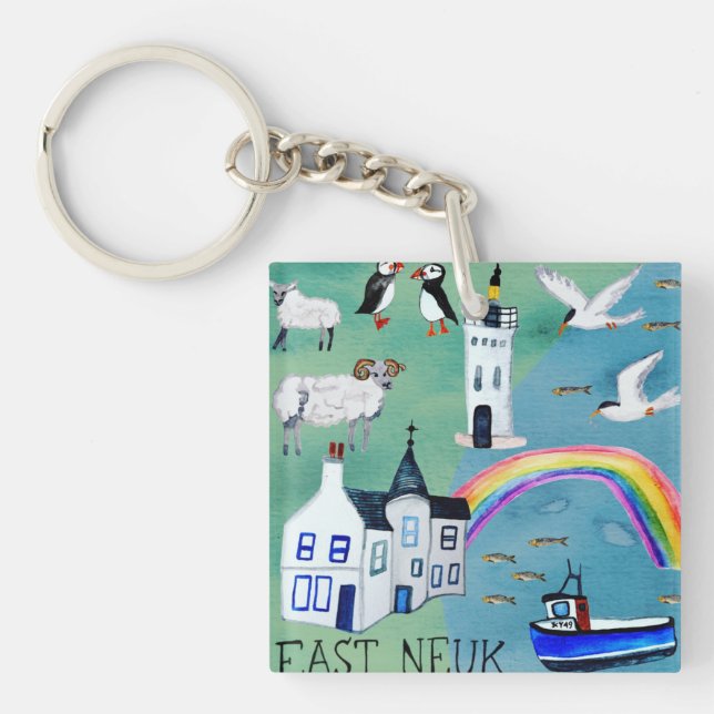 Porte-clefs East Neuk Fife Chemin Côtier Ecosse Aquarelle (Devant)