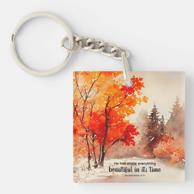Porte-clefs Ecclésiaste 3:11 Verse Bible Automne Aquarelle (Devant)