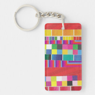Porte-clefs échantillons rouges, rayures et pixels colorés