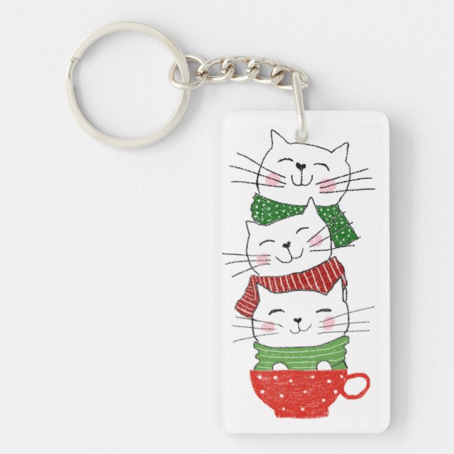 Porte-clefs Écharpes de coupe de chats de vacances dessin anim (Devant)