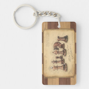 Porte-clefs Échecs vintages en bois, Cadeau du joueur d'échecs
