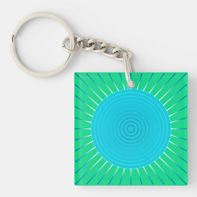 Porte-clefs Éclat de soleil géométrique moderne - Bleu et vert (Devant)