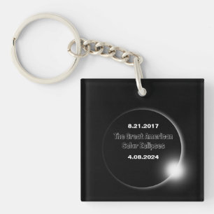 Porte-clefs Éclipse solaire double date 2024 et 2017