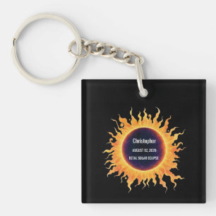 Porte-clefs Éclipse solaire totale aquarelle audacieuse 2026 N
