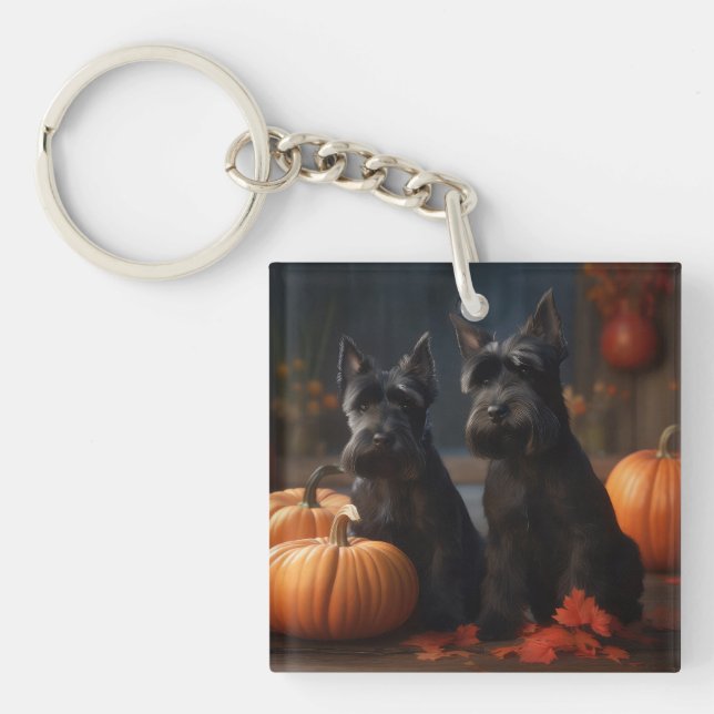 Porte-clefs Écossais Terrier Chiot Automne Citrouille délice (Devant)