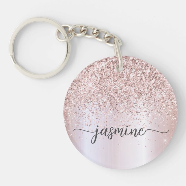 Porte-clefs Écriture de nom de monogramme pailleté or rose élé (Devant)