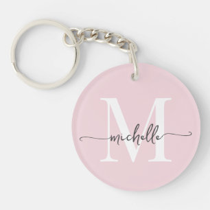 Porte-clefs Écriture de nom de monogramme rose blush élégant m