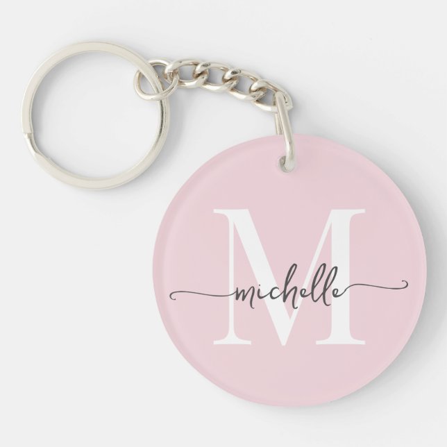 Porte-clefs Écriture de nom de monogramme rose blush élégant m (Devant)